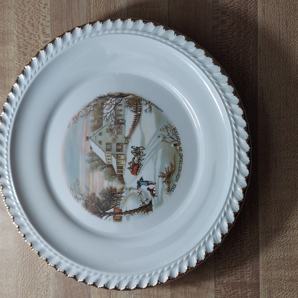 Winter Scene Bread & Butter Plates made by Harkerware with Currier and Ives - Picture 5 of 10